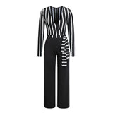 Glamaker stripe long sleeve sexy jumpsuit Women overalls deep v party playsuit Autumn wide leg winter jumpsuit jumpsuits rompers