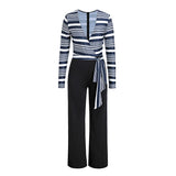 Glamaker stripe long sleeve sexy jumpsuit Women overalls deep v party playsuit Autumn wide leg winter jumpsuit jumpsuits rompers