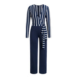 Glamaker stripe long sleeve sexy jumpsuit Women overalls deep v party playsuit Autumn wide leg winter jumpsuit jumpsuits rompers